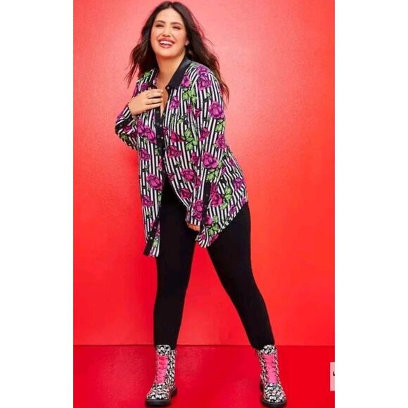 Torrid Betsey Johnson Georgette Floral Stripe Tunic + Black Leggings 3X OUTFIT - Picture 1 of 13